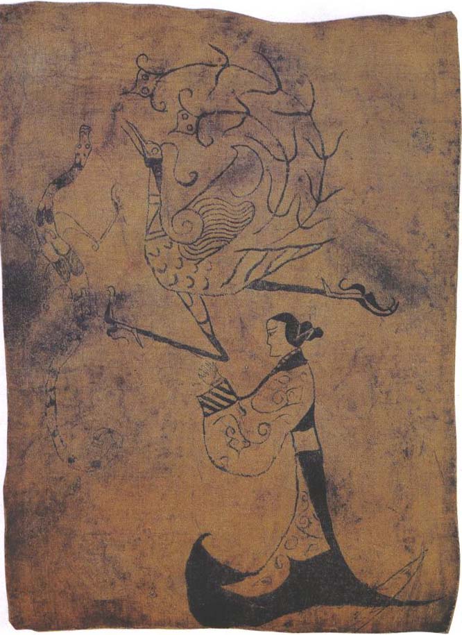 Silk Painting with Human Figure, Dragon and Phoenix Patterns, about 300 B.C.