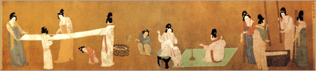 Court Ladies Preparing Newly-Woven Silk, Zhang Xuan